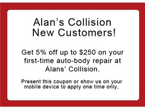 ALT="Michael Ross, Till Paint consultant, and Jim Pfau, general manager, Alan's Collision Center, discuss new Axalta Coatings installation."